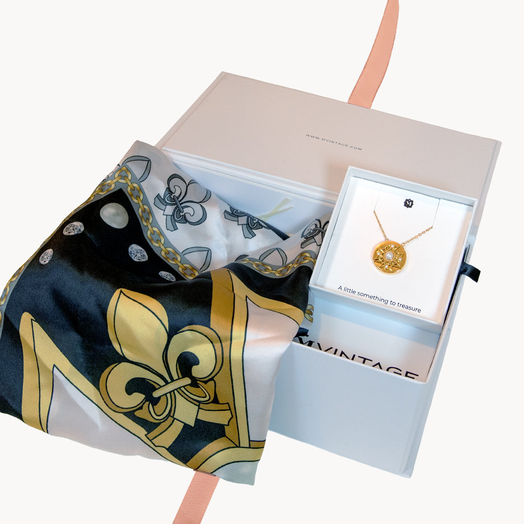 Timeless Pearl Sliding Engravable Locket and Scarf Gift Set