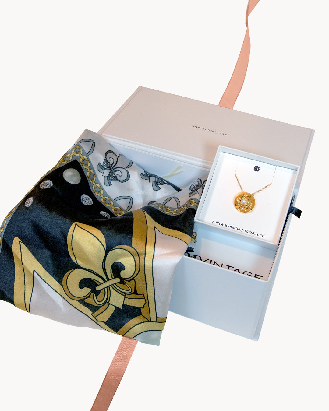 Timeless Pearl Sliding Engravable Locket and Scarf Gift Set