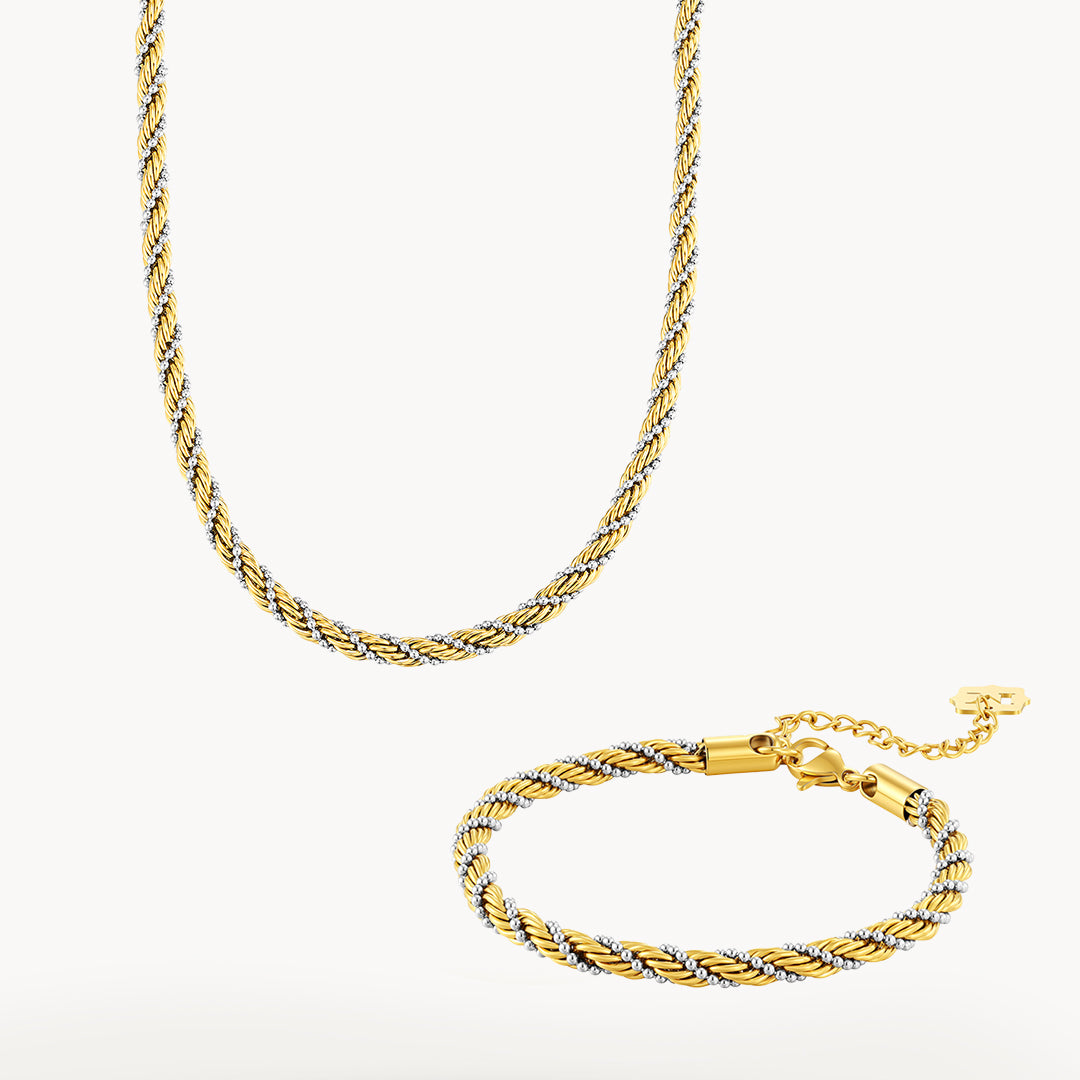 Two Toned Rope Chain and Bracelet Gift Set