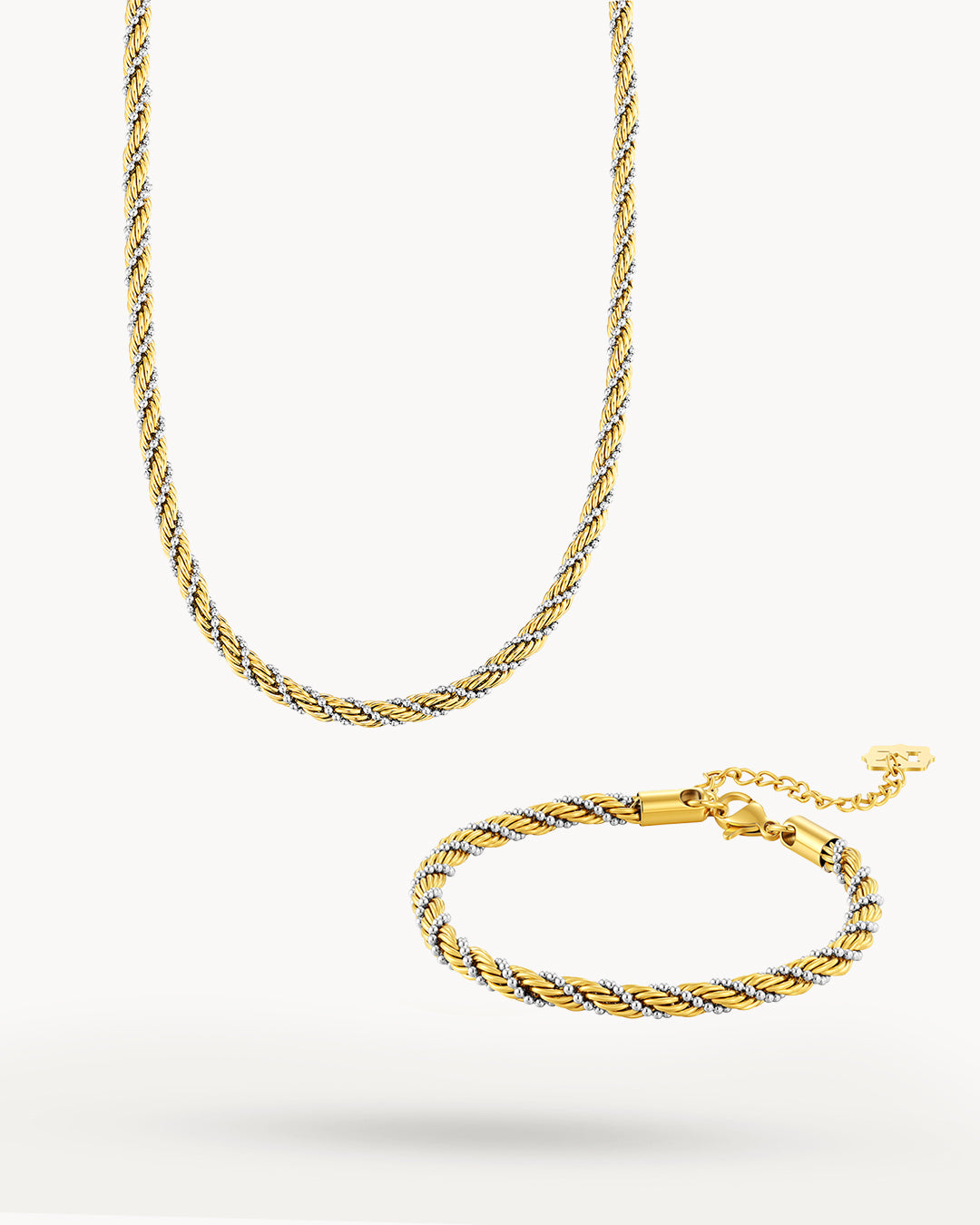 Two Toned Rope Chain and Bracelet Gift Set