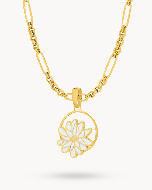 Σετ κολιέ με λουλούδια μαργαρίτα Απριλίου, χρυσό