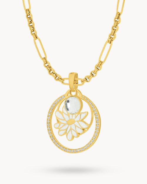 April Birth Flower Halo Birthstone Necklace Set, Gold