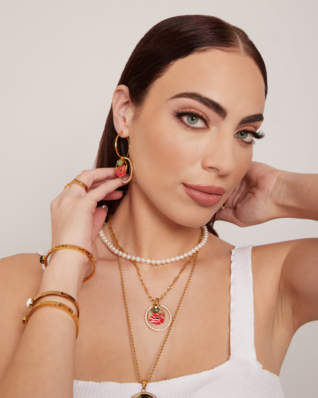 August Birth Flower Birthstone Necklace Set, Gold Mvintage