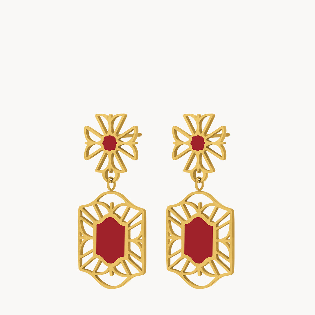 Red Adventure Cospicua Bieb Dangling Earrings