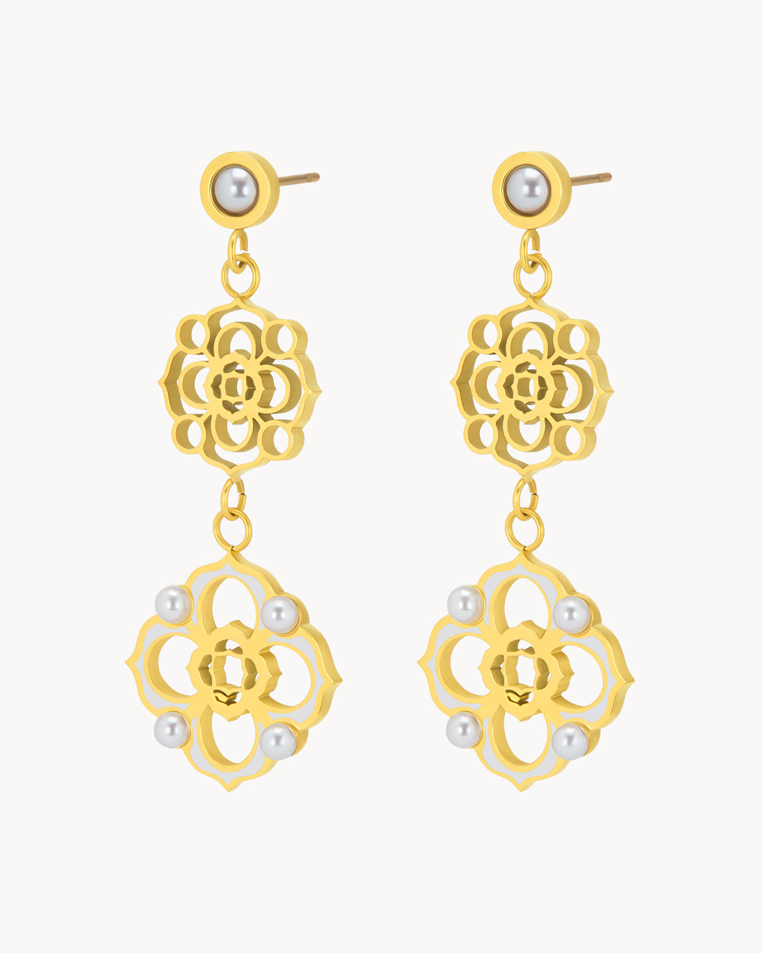 White Timeless Pearl Bizzilla Dangling Earrings