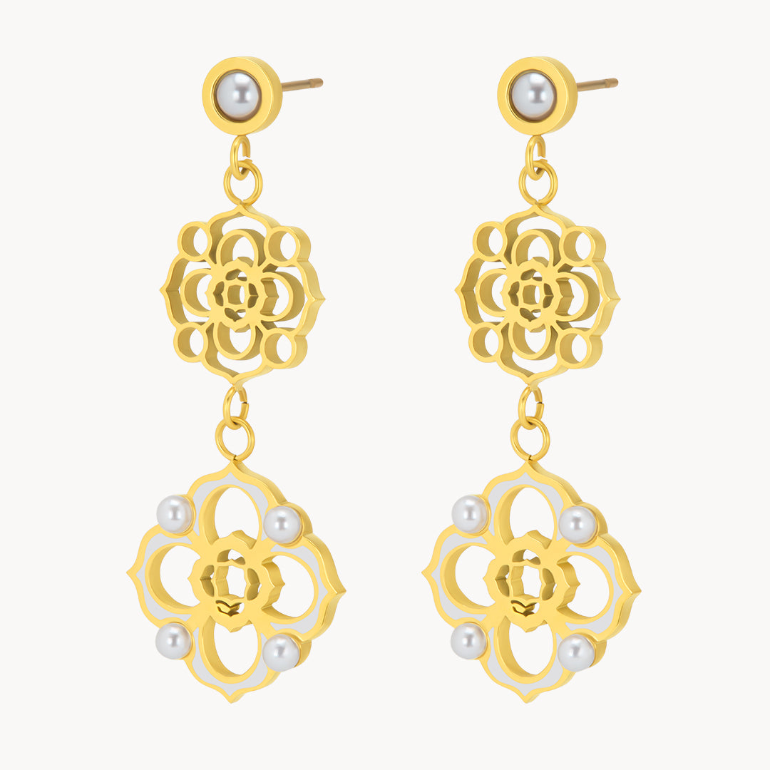 White Timeless Pearl Bizzilla Dangling Earrings