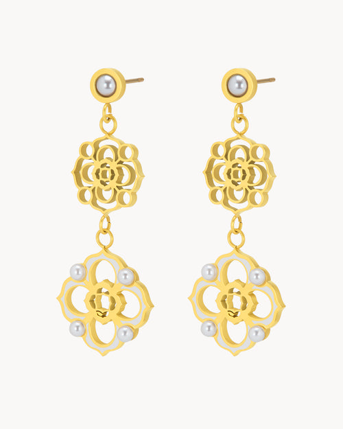 White Timeless Pearl Bizzilla Dangling Earrings