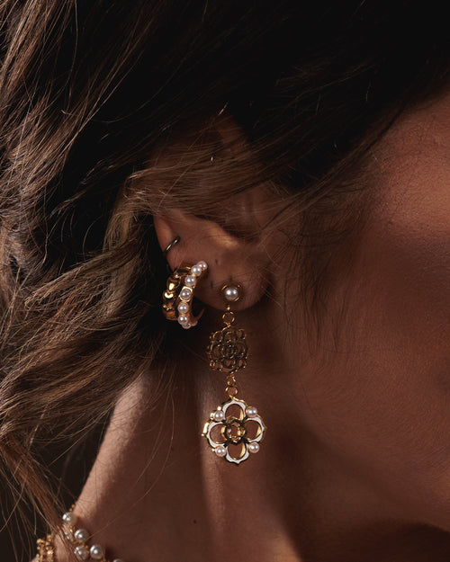 White Timeless Pearl Bizzilla Dangling Earrings