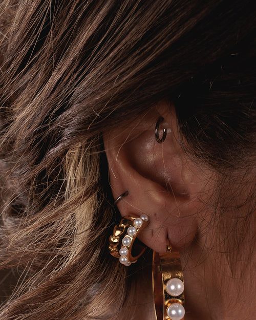 Timeless Pearl Crescent Hoop Earrings