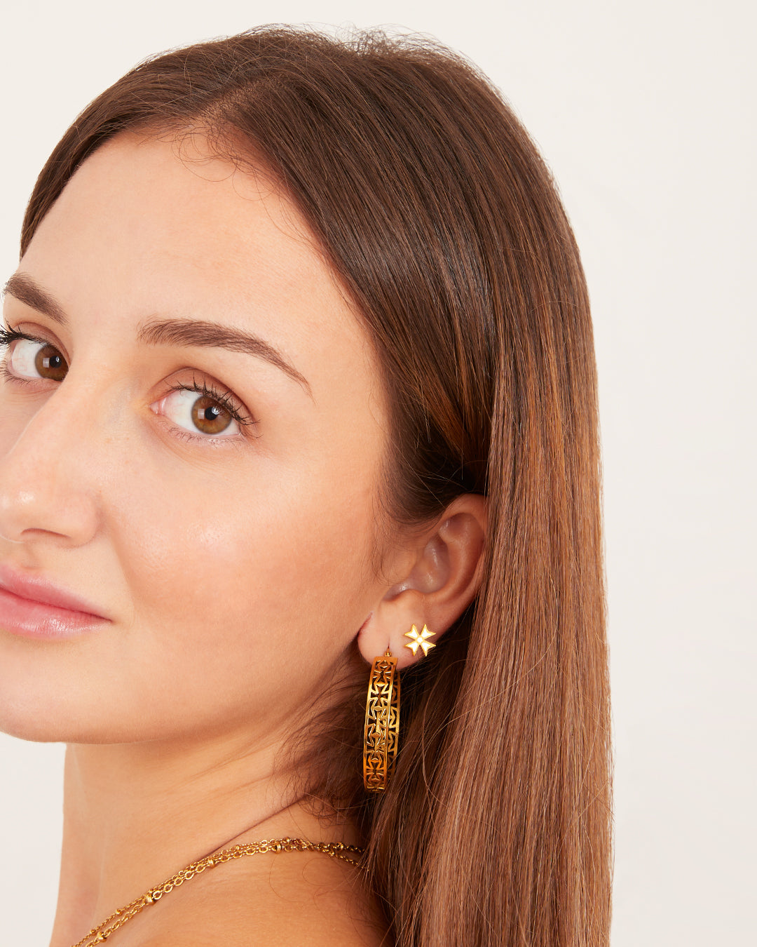 Kavallieri Hollow Maltese Cross Statement Hoop Earrings, Gold