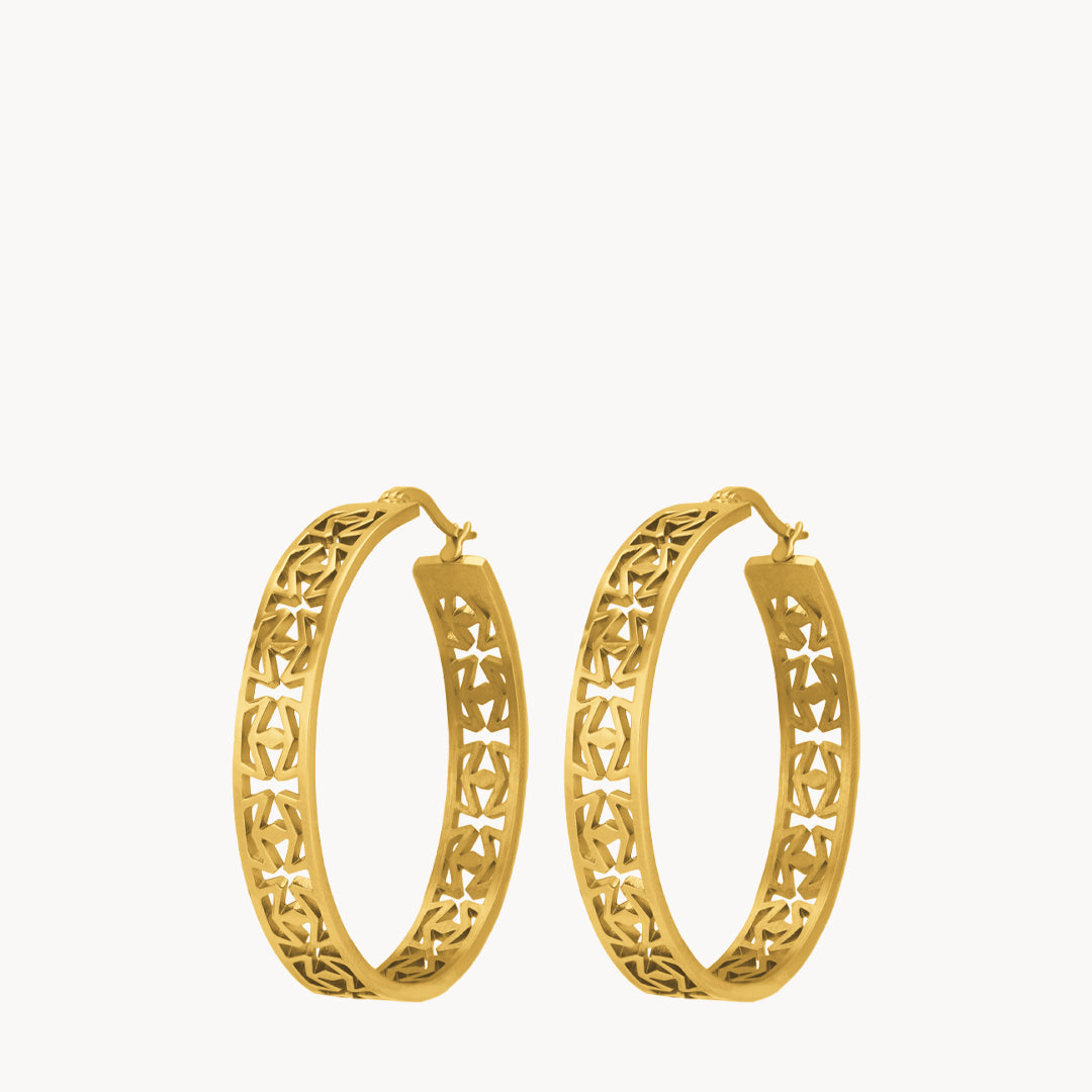Kavallieri Hollow Maltese Cross Statement Hoop Earrings, Gold
