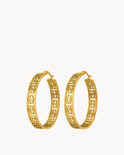 Kavallieri Hollow Maltese Cross Statement Hoop Earrings, Gold