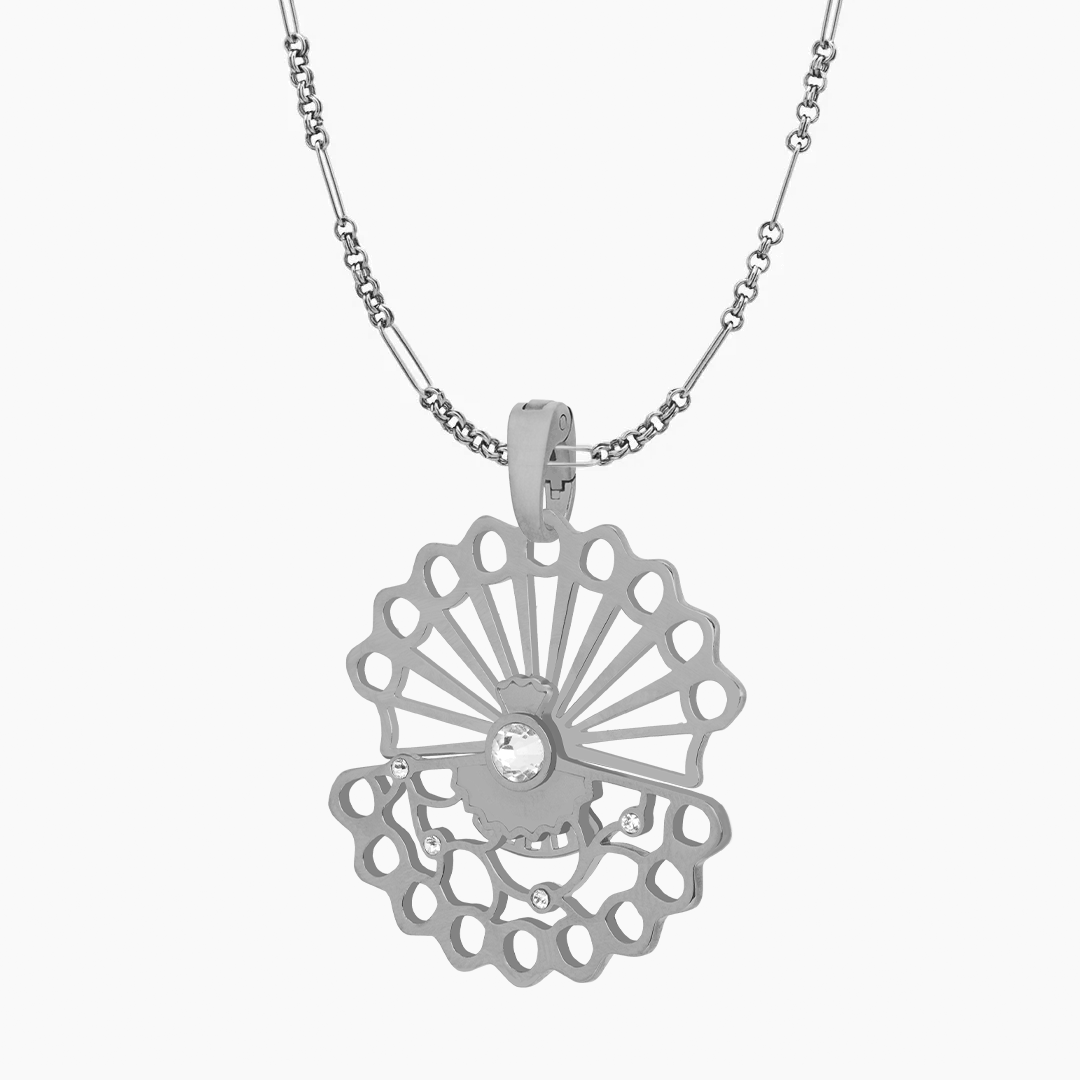 Rotating Imrewħa Pendant, Dainty Double Link Chain, Silver