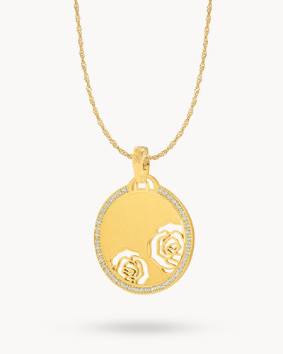 Rose Engravable Halo Necklace Set
