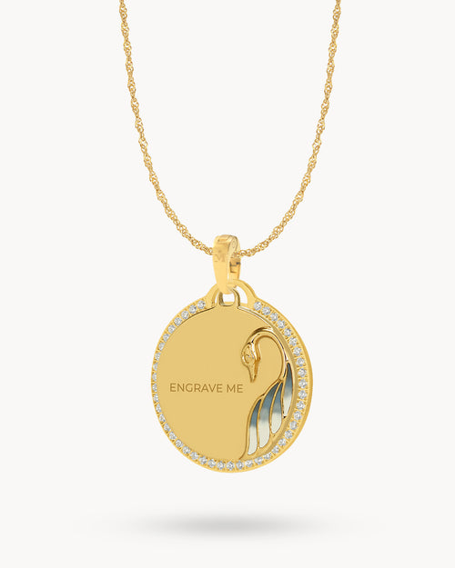 Swan Engravable Halo Necklace Set
