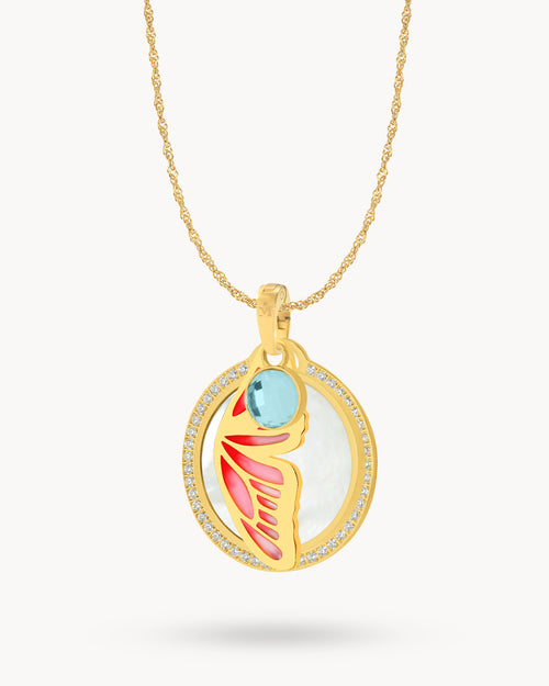 Butterfly Protection Birthstone Halo Necklace Set