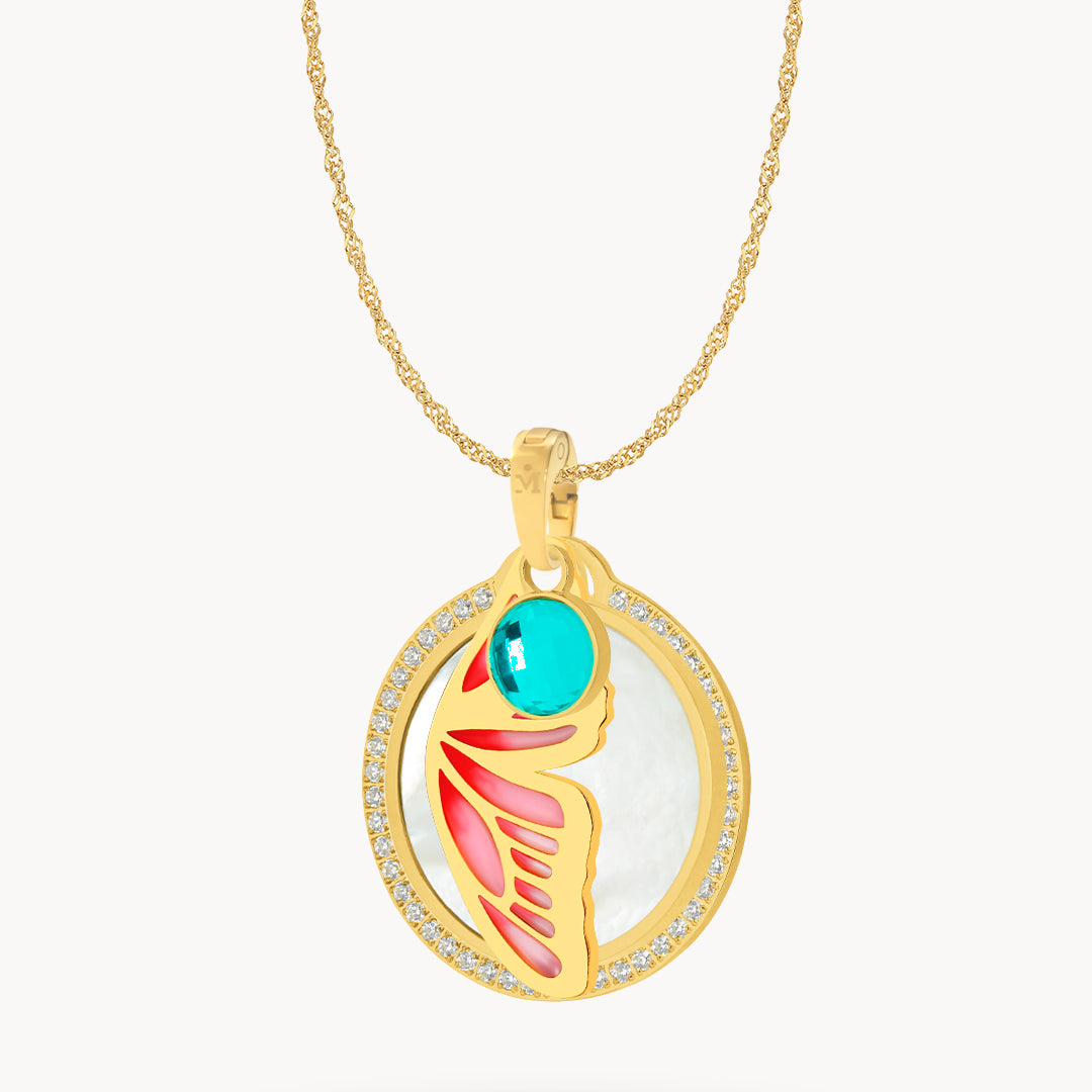 Butterfly Protection Birthstone Halo Necklace Set