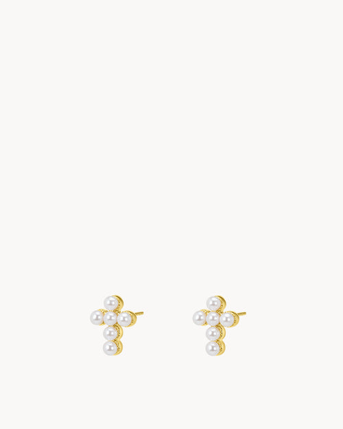 Timeless Pearl Cross Stud Earrings
