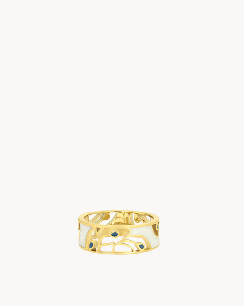 Protection White Feather Wreath Ring