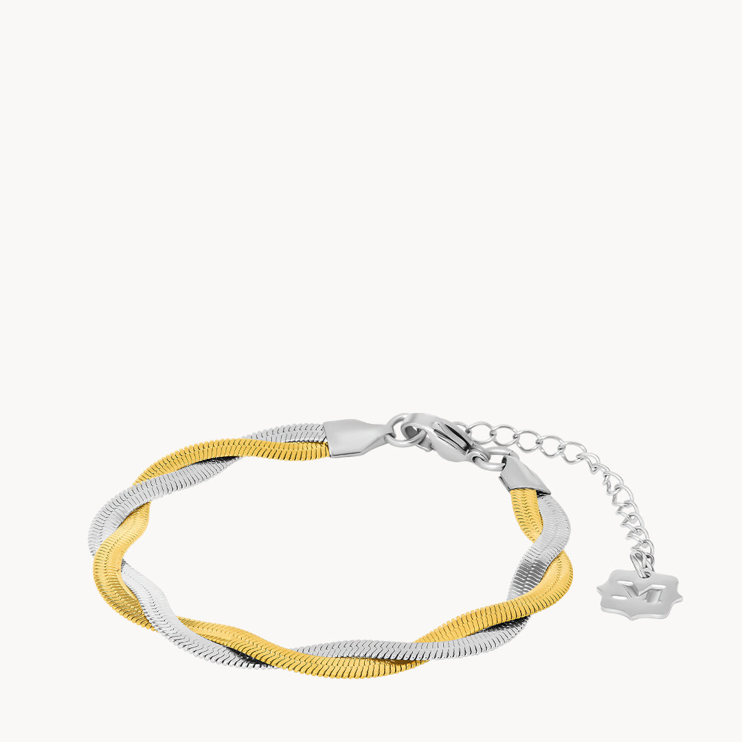Double Snake Gold And Silver Chain Bracelet
