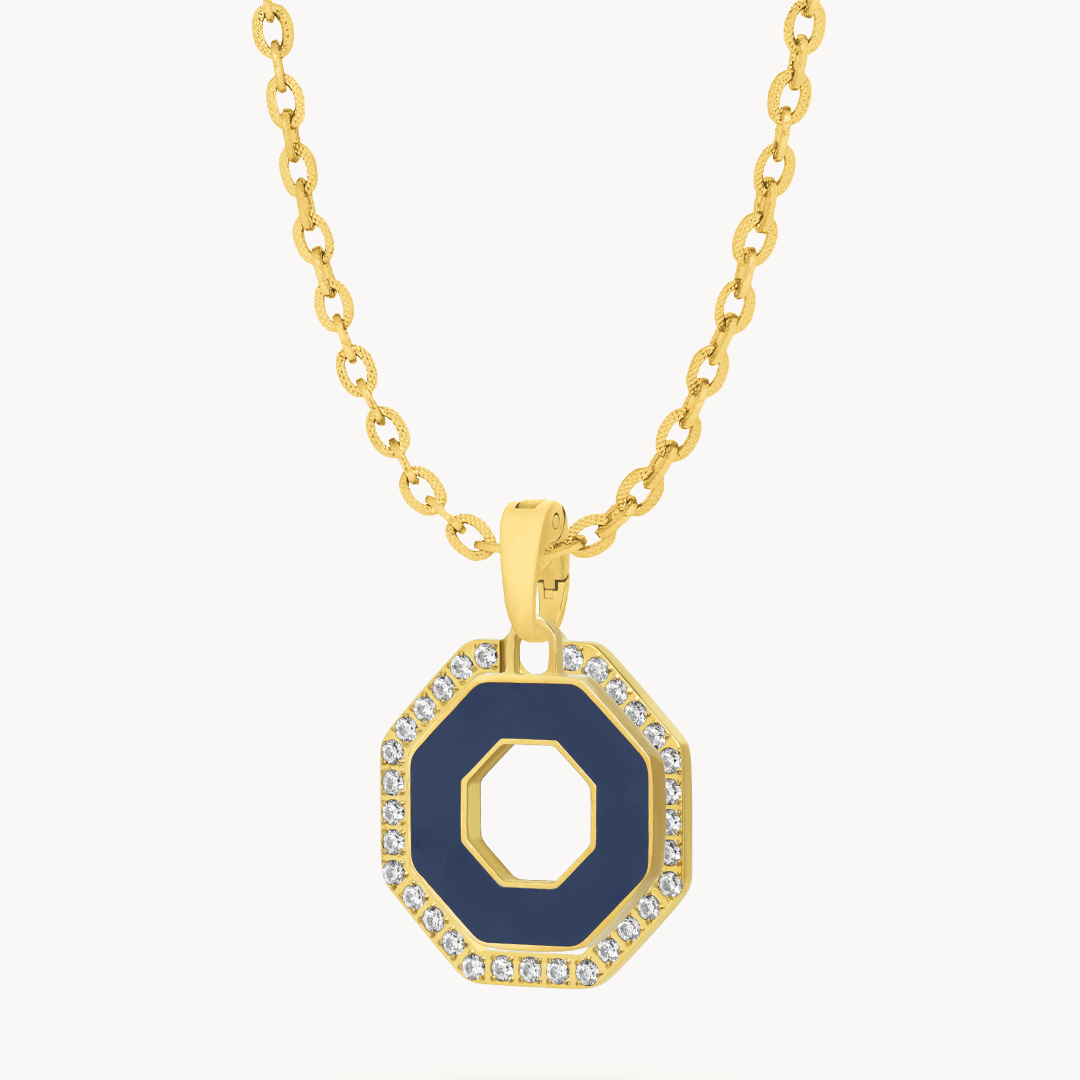 Octagon Ħabbata White and Blue Reversible Halo Necklace Set