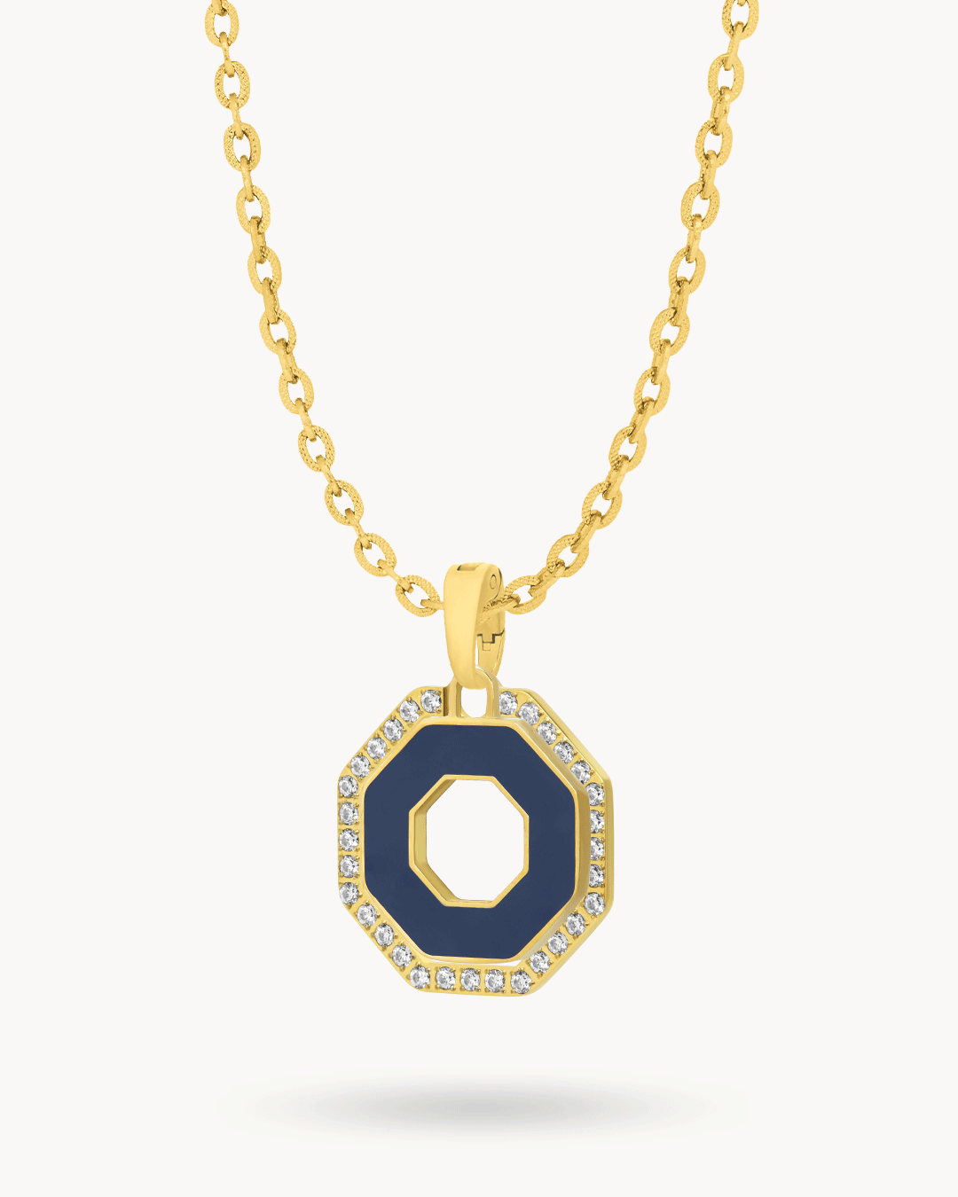 Octagon Ħabbata White and Blue Reversible Halo Necklace Set
