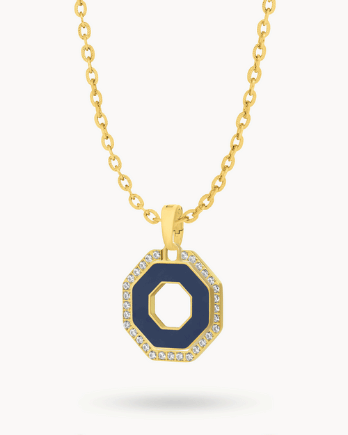 Octagon Ħabbata White and Blue Reversible Halo Necklace Set
