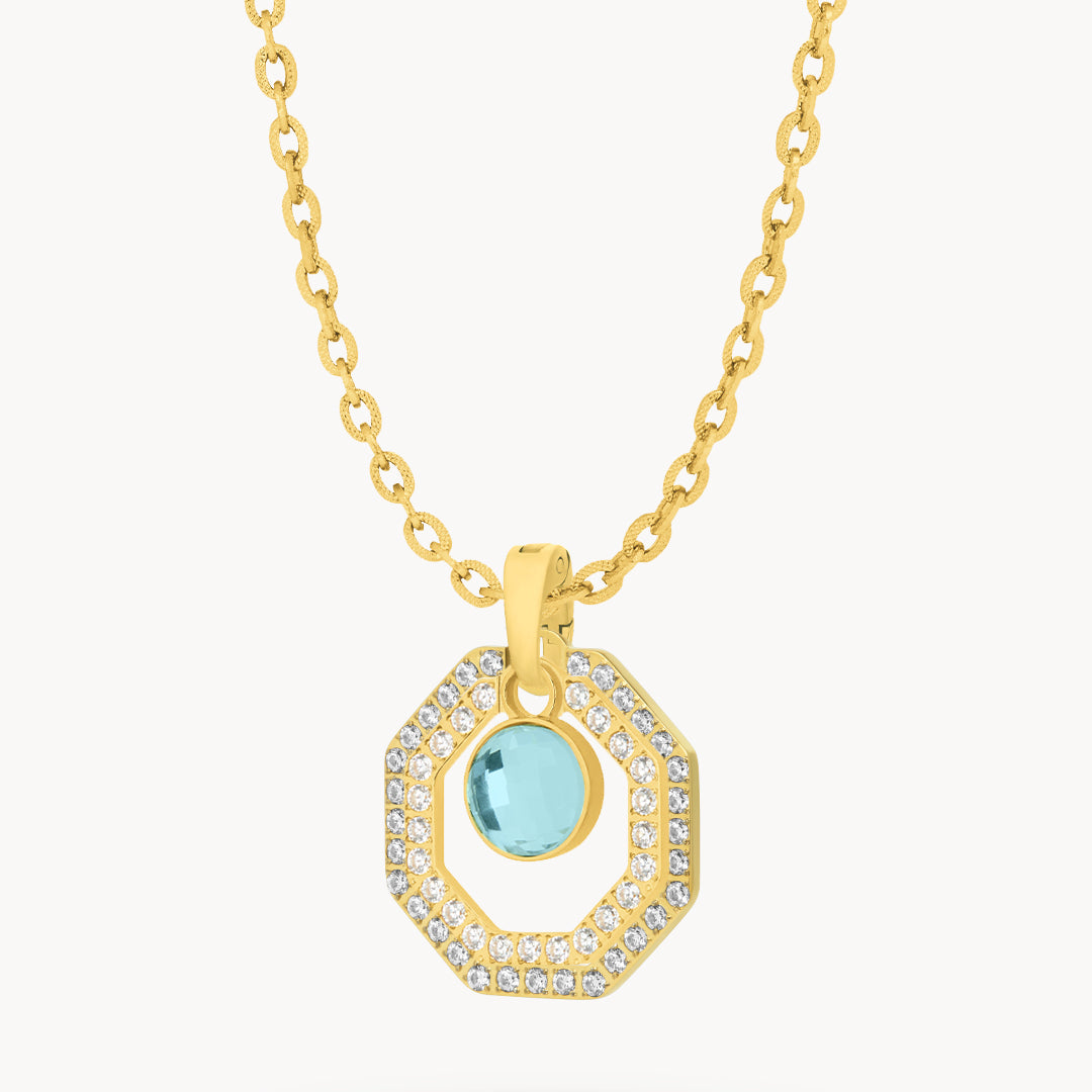 March Birthstone Octagon Ħabbata Statement Starlight Halo Necklace Set