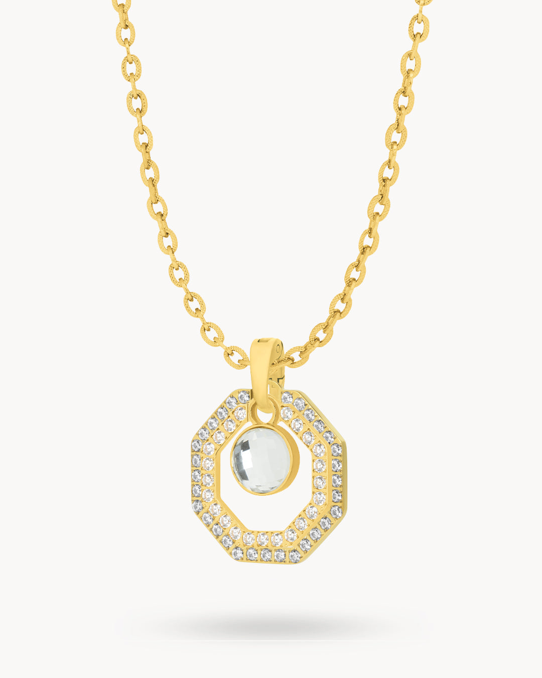 April Birthstone Octagon Ħabbata Statement Starlight Halo Necklace Set