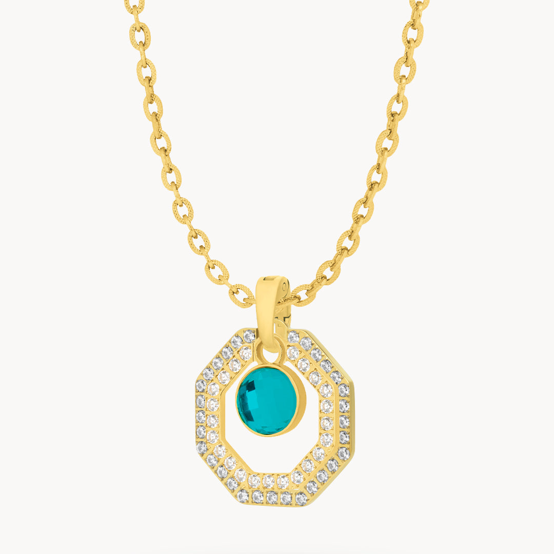 May Birthstone Octagon Habbata Statement Starlight Halo Necklace Set