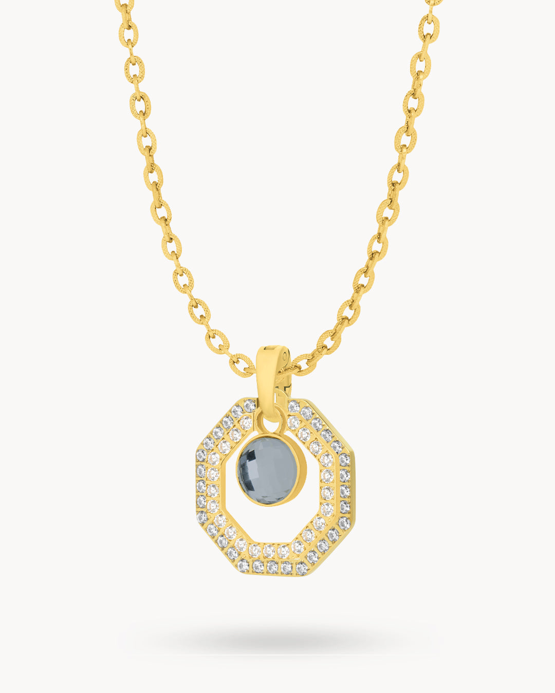 June Birthstone Octagon Habbata Statement Starlight Halo Necklace Set