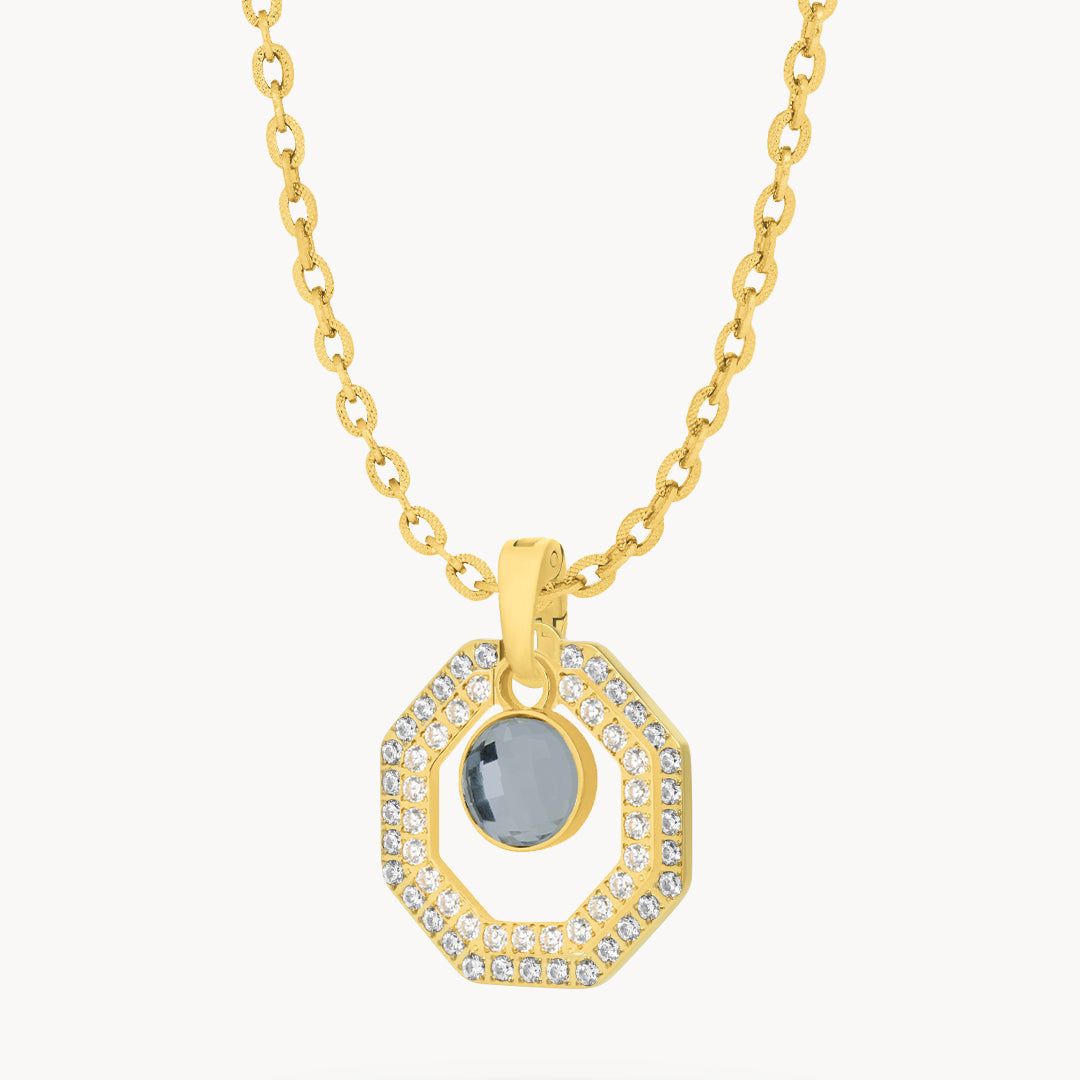 June Birthstone Octagon Habbata Statement Starlight Halo Necklace Set