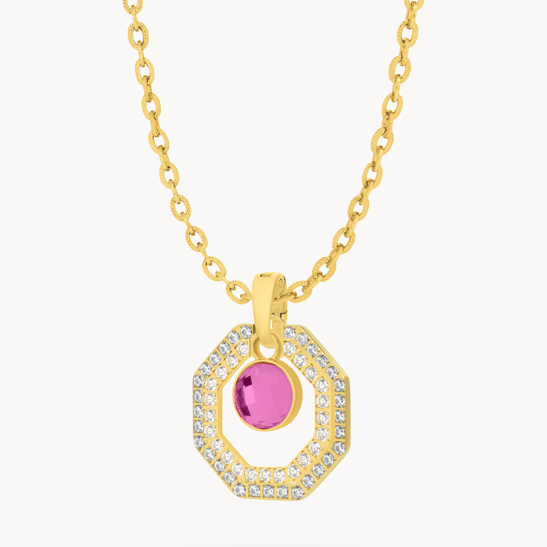 July Birthstone Octagon Habbata Statement Starlight Halo Necklace Set
