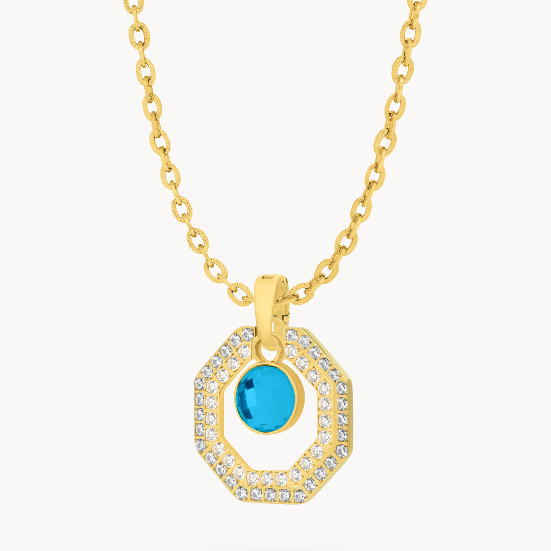 September Birthstone Octagon Habbata Statement Starlight Halo Necklace Set