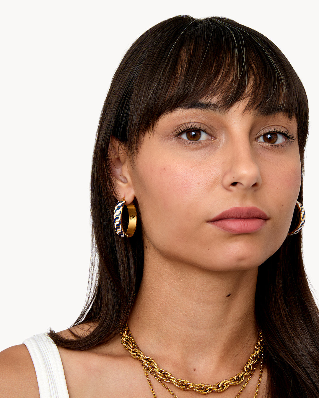 Octagon Ħabbata Blue and White Statement Hoop Earrings