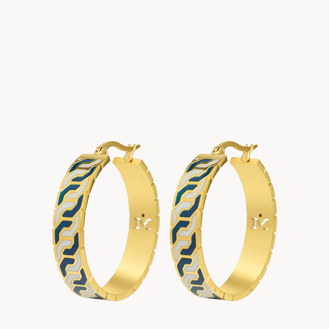 Octagon Ħabbata Blue and White Statement Hoop Earrings