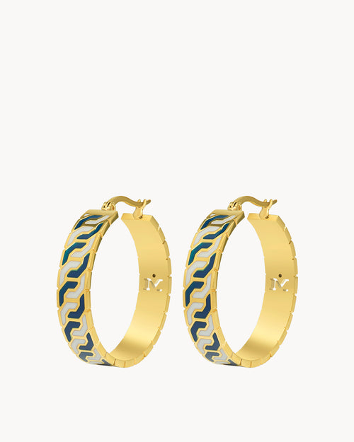 Octagon Ħabbata Blue and White Statement Hoop Earrings
