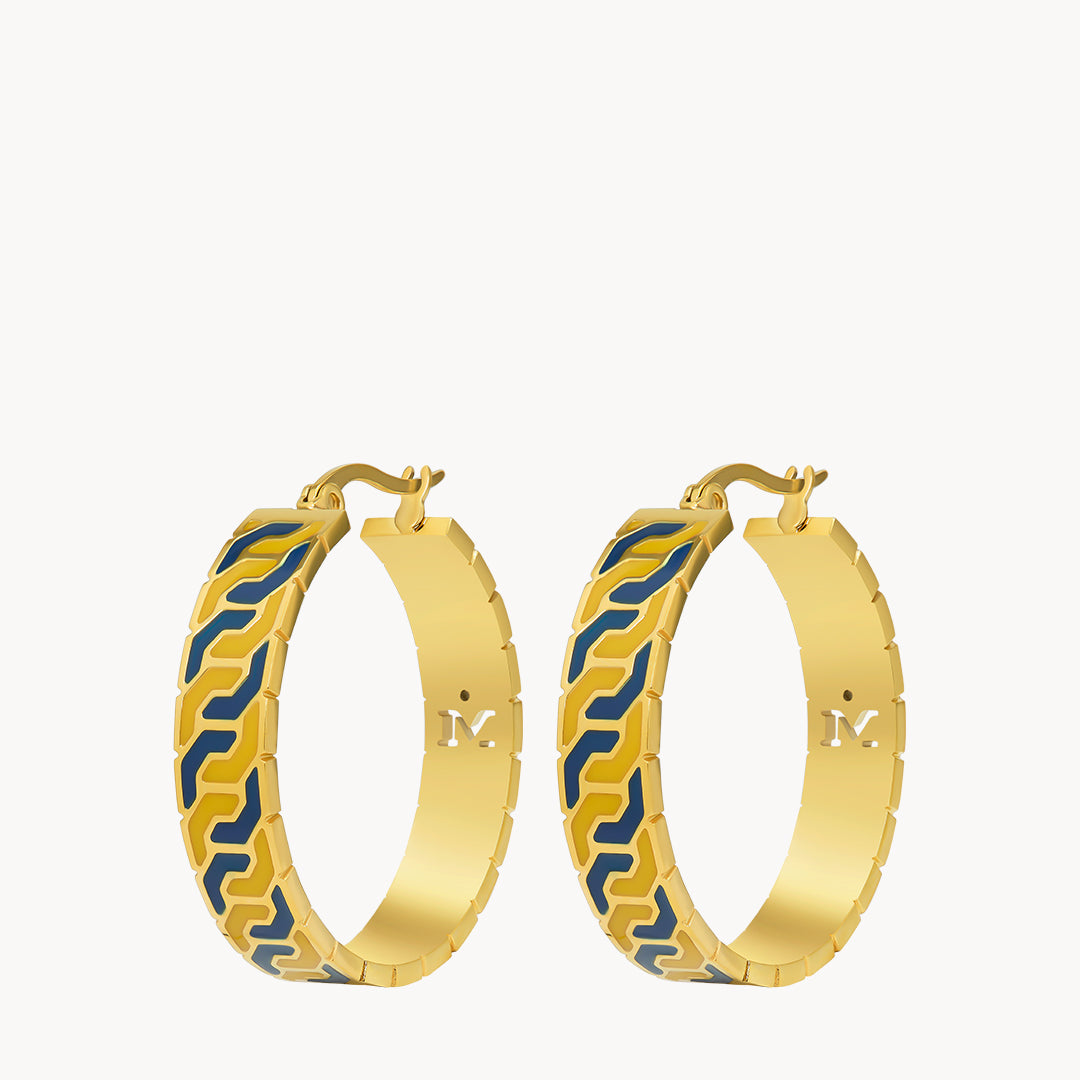 Octagon Ħabbata Blue & Yellow Statement Hoop Earrings