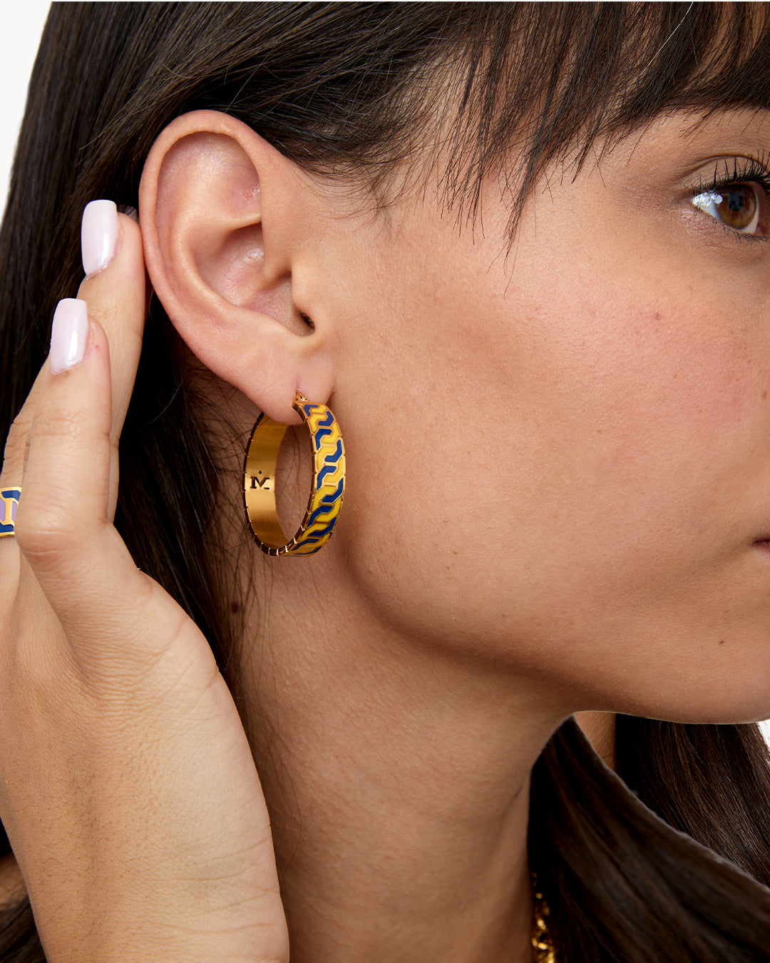 Octagon Ħabbata Blue & Yellow Statement Hoop Earrings