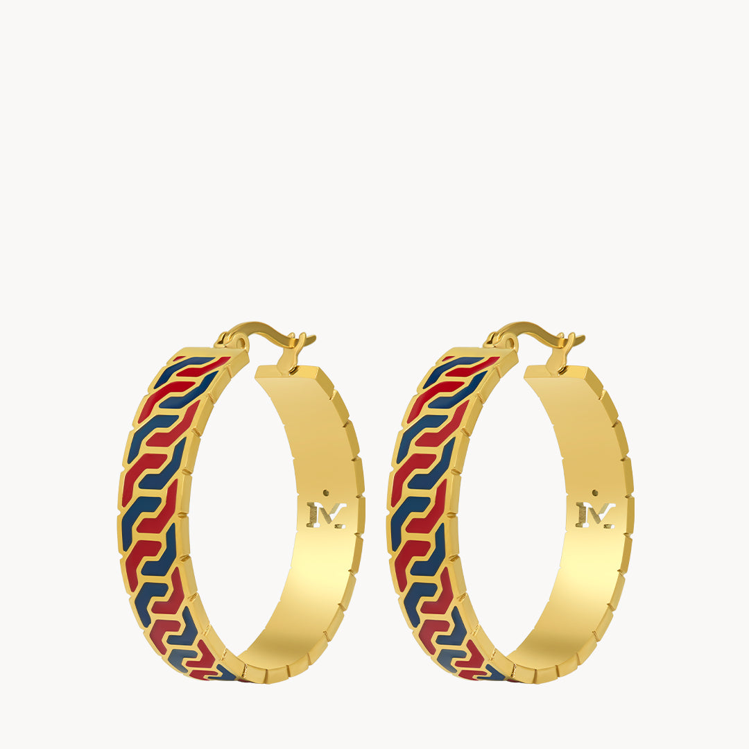 Octagon Ħabbata Blue and Red Statement Hoop Earrings