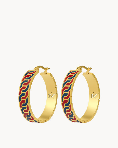 Octagon Ħabbata Blue and Red Statement Hoop Earrings