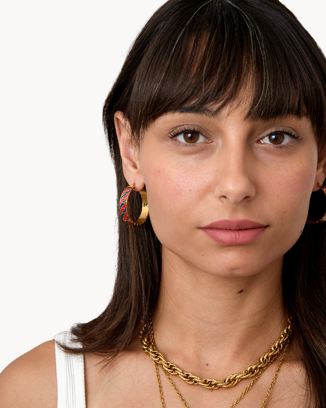 Octagon Ħabbata Blue and Red Statement Hoop Earrings
