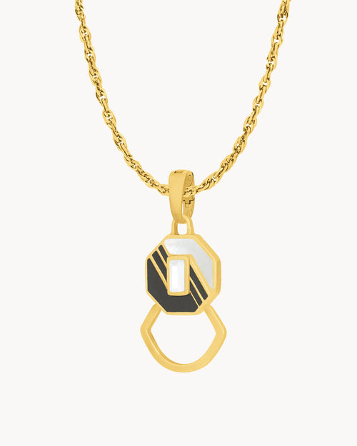 Octagon Black Ħabbata Pendant Set, Gold