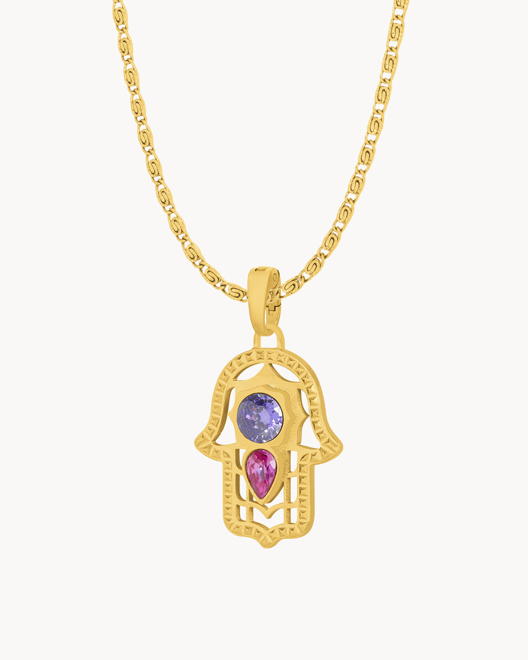 Intuition Purple Hand Of Fatima Pendant Set