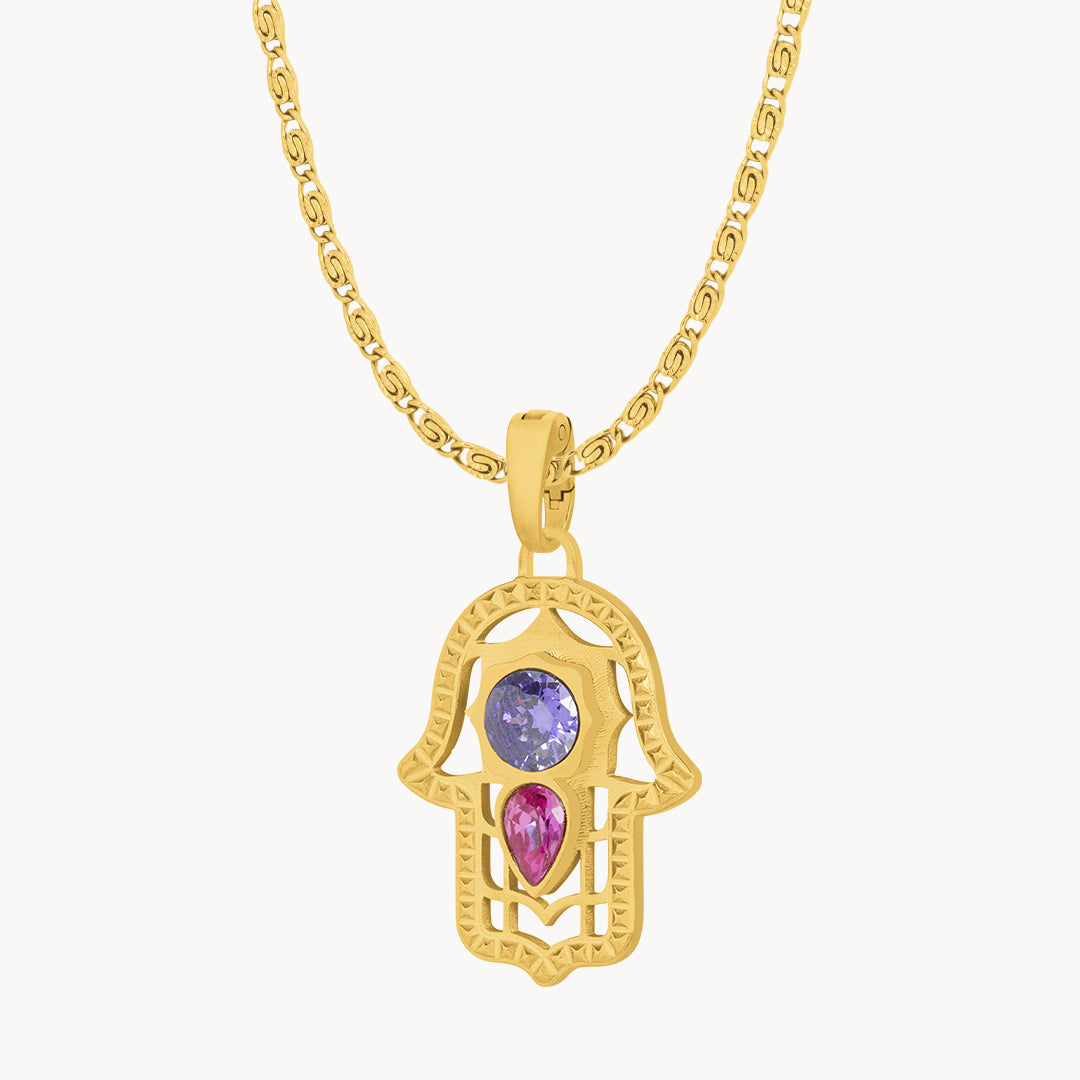 Intuition Purple Hand Of Fatima Pendant Set