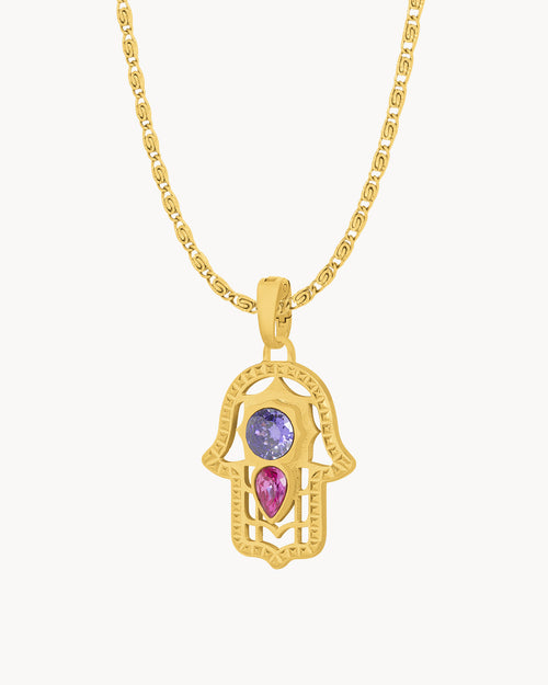 Intuition Purple Hand Of Fatima Pendant Set