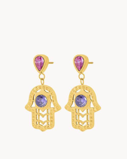 Intuition Purple Hand Of Fatima Dangling Earrings