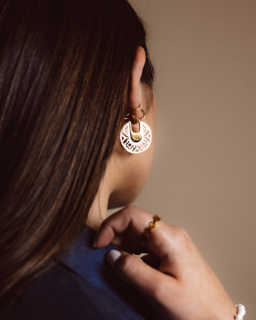 Hollow Protection Mother Of Pearl Bizzilla Hoop Earrings