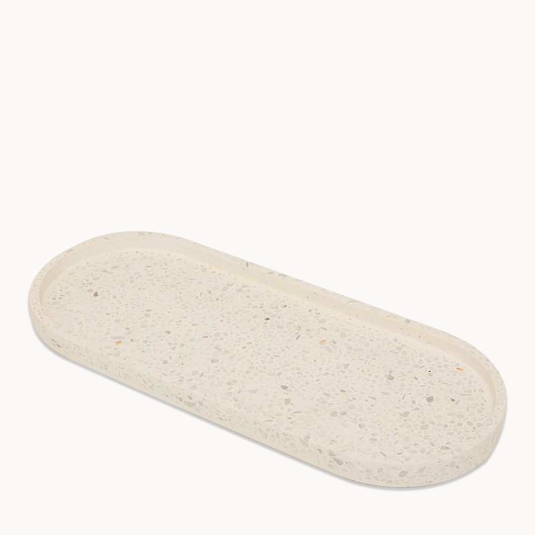 Carrara Terrazzo White Oval Trinket Tray Large