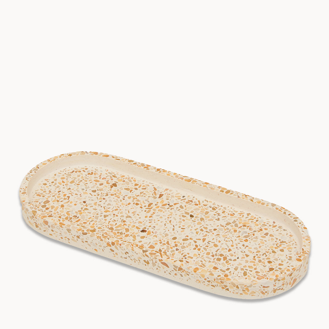 Yellow Terrazzo on White -Oval Narrow Trinket Tray